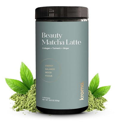 Kroma Beauty Matcha Latte Powder 17.75oz, 503g, 60 Servings – Ceremonial Grade Japanese Matcha Green Tea with Collagen, Ginger, Turmeric & Adaptogenic Mushrooms for Daily Wellness & Rituals