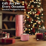 Load image into Gallery viewer, 10 Ounce Pink Porcelain Stackable Cappuccino Cups with Stainless Steel Holder, Set of 4, Durable Ceramic, Perfect for Home, Office or Gift
