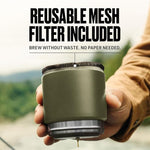 Load image into Gallery viewer, Nest Pour Over Coffee Kit | Coffee Maker for Camping | All-In-One Travel Pour Over | Transportable Dripper, Two 10oz Stainless Steel Travel Mugs | Compact Storage &amp; Adventure Ready | Deep Moss
