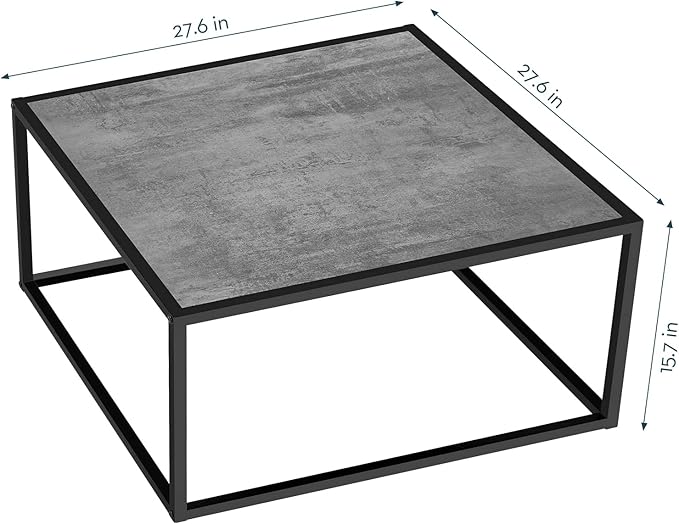 SAYGOER Small Coffee Table Square Modern Coffee Tables for Small Space Low Center Table for Living Room Office, Wood Top with Metal Frames, Easy Assembly, Gray Wood