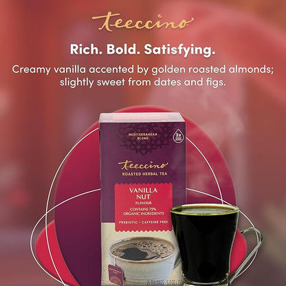 Teeccino Vanilla Nut Herbal Tea - Rich & Roasted Herbal Tea That’s Caffeine Free & Prebiotic for Natural Energy, 25 Tea Bags (Pack of 3)