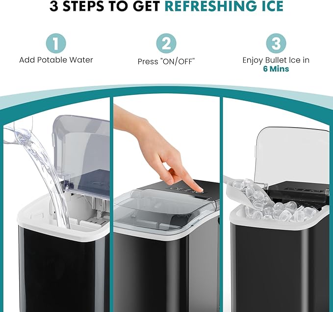 OLIXIS Ice Maker Machine with Handle,26lbs in 24Hrs,9 Ice Cubes in 6 Mins,Auto-Cleaning Portable Ice Maker with Basket and Scoop, Countertop Ice Maker for Home/Kitchen/Camping/RV, Bright Black