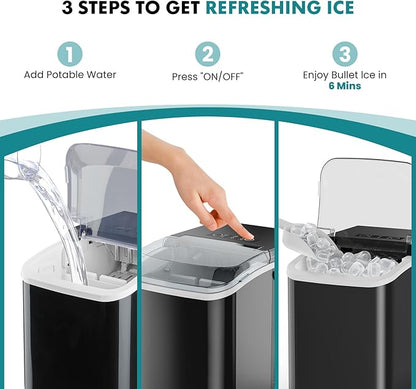OLIXIS Ice Maker Machine with Handle,26lbs in 24Hrs,9 Ice Cubes in 6 Mins,Auto-Cleaning Portable Ice Maker with Basket and Scoop, Countertop Ice Maker for Home/Kitchen/Camping/RV, Bright Black