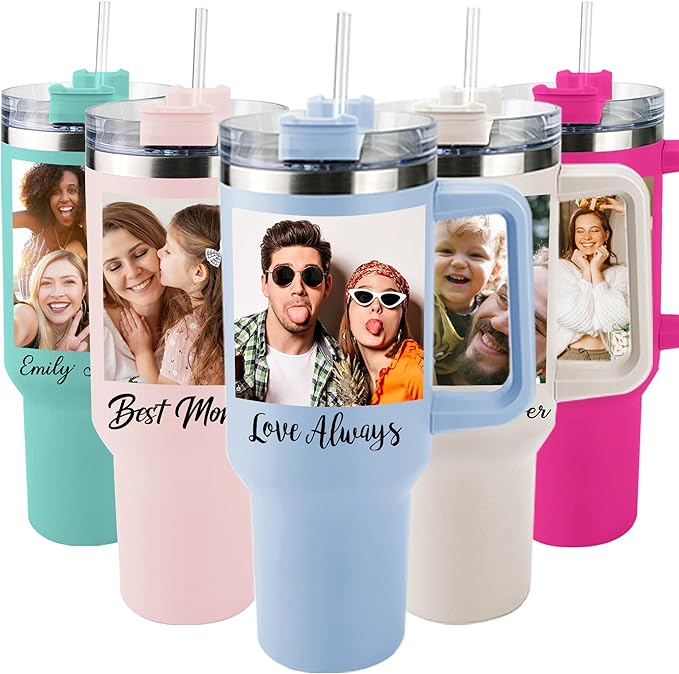 ThermoThrill Ships Next Day, Personalized 40 Oz Tumbler with Handle and Straw Custom Tumbler with Text Stainless Steel Mug Birthday Gifts for Women