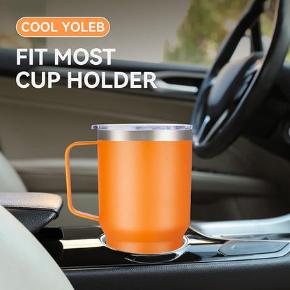 30 oz Tumbler with Handle and Lid, Stainless Steel Tumblers Double Wall Vacuum Insulated Travel Mug Leak Proof Cup Keep Drinks Cold and Hot Orange, 1 Pack