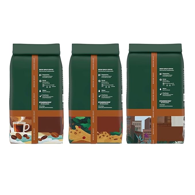 Starbucks Medium Roast Ground Coffee, Variety Pack, 3 bags (12 oz each)
