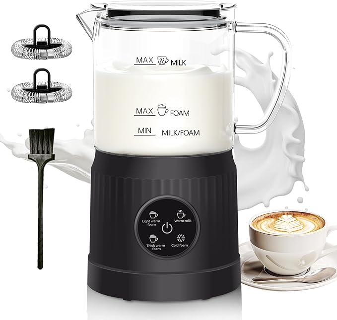 4-in-1 Milk Frother, Electric Milk Frother and Steamer with LED Touch Screen, Non-stick Bottom, Milk Warmer 13.52oz for Lattes, Cappuccinos, and Macchiatos at Home, Black