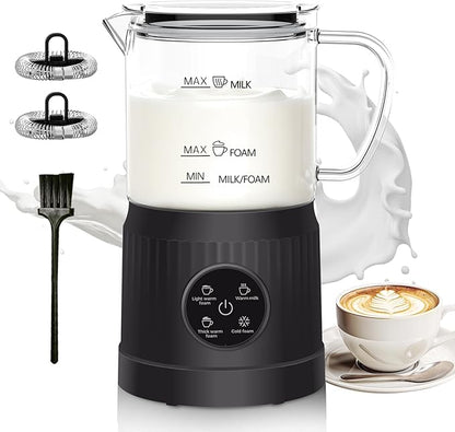 4-in-1 Milk Frother, Electric Milk Frother and Steamer with LED Touch Screen, Non-stick Bottom, Milk Warmer 13.52oz for Lattes, Cappuccinos, and Macchiatos at Home, Black