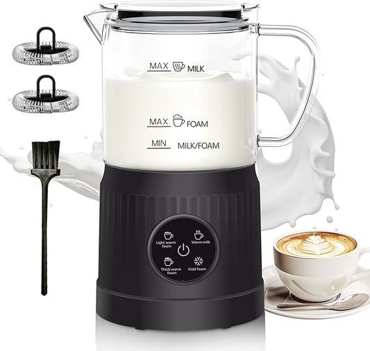 4-in-1 Milk Frother, Electric Milk Frother and Steamer with LED Touch Screen, Non-stick Bottom, Milk Warmer 13.52oz for Lattes, Cappuccinos, and Macchiatos at Home, Black