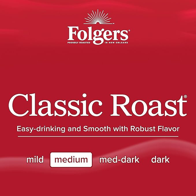 Folgers Classic Roast Coffee, Medium Roast, Keurig K-Cup Pods, 10 Count Box (Pack of 6)
