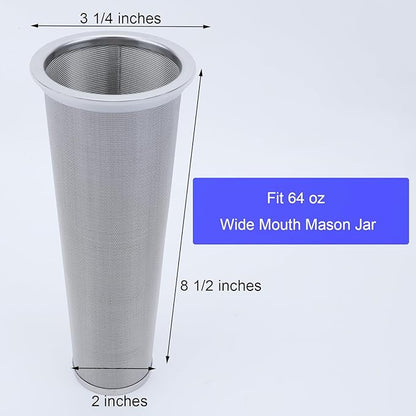 Fermus Set of 2 Cold Brew Coffee Maker, 64oz / 2Quart Glass Pitcher with Stainless Steel Filter and Pour Spout Handle Lid, Mason Jar for Making Cold Coffee, Fruit Drinks, Sun Tea (2)