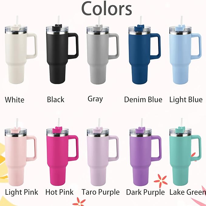 Ships Next Day,Birth Flower 40 Oz Tumbler with Handle and Straw, Personalized Tumbler with Name Insulated Cup Reusable Stainless Steel Water Bottle Travel Mug Christmas Birthday Gifts for Women