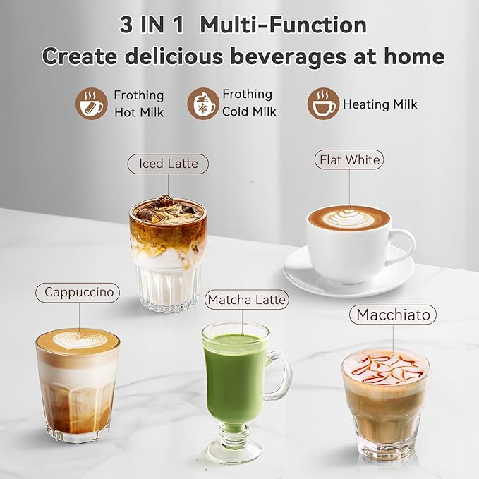 Secura Milk Frother, Electric Milk Steamer Stainless Steel, 16.9oz/500ml Automatic Hot and Cold Foam Maker and Milk Warmer for Latte, Cappuccinos, Macchiato, 120V