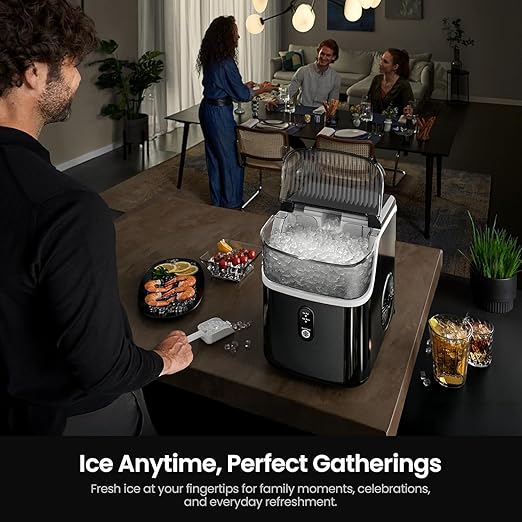 Kismile Nugget Ice Makers Countertop,Portable Ice Machine with Crushed Ice, 35lbs/Day,Self-Cleaning,One-Click Operation for Home Use(Black)