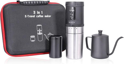 SOTECH 3 in 1 Portable Coffee Maker Electric Burr Coffee Grinder Black Pour Over Kettle Coffee Bean Storage For Travel Hiking Picnic Camping