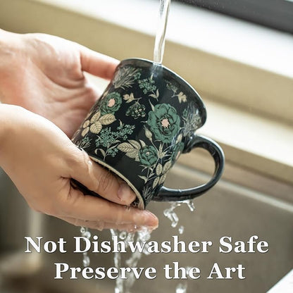 Coffee Mugs Set of 4, 12oz Ceramic Tea Cups with Floral Design, Hand wash only, Microwaveable, Gift Box, Perfect for Cappuccino, Latte, Hot Chocolate–Tazas Para Café Bonitas (Royal Bloom)