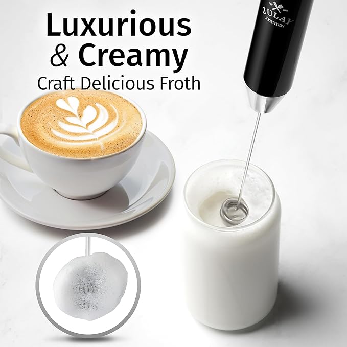 Zulay Kitchen Lux Milk Frother Rechargeable Handheld - Powerful 2-Speed Motor, Fully Waterproof, 2000mAh Battery - Drink Mixer For Latte, Cappuccino, Matcha, Protein Powder - Black