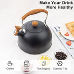 Load image into Gallery viewer, Whistling Tea Kettles with Wood Grain adjustment Nylon Handle, 2.3 Quart Capacity with Capsule Base Tea Kettle, Black