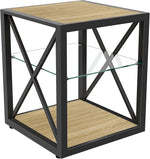 Load image into Gallery viewer, Rustic End Table for Living Room 17.7" Bedroom Nightstand, Modern Tempered Glass Shelf &amp; Wood MDF Top Square Side Table 1 Piece, Industrial Style Natural