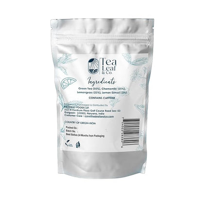 Tea Leaf & Co. Chamomile Green Tea Bags (50 Count), Green Tea with Lemon Extract and Lemongrass, Caffeinated, Real and Natura Green Tea, Blended with Fresh Herbs and Spices, Gluten Free