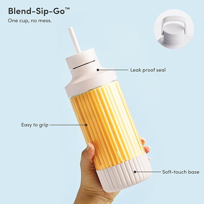 Beast Mighty 850 Plus | Premium Compact Personal Blender | Smoothies, Shakes, Dressings, Sauces | Blends Ice and Frozen Fruit | New XL Vessel | Extra Vessels, Lids and Straws | 850W (Cloud White)