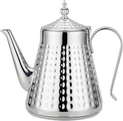 SANQIAHOME 1.6L(54oz) Stainless Steel Hammer Patterned Teapot With Removeable Infuser,Loose leaf cover,Silver