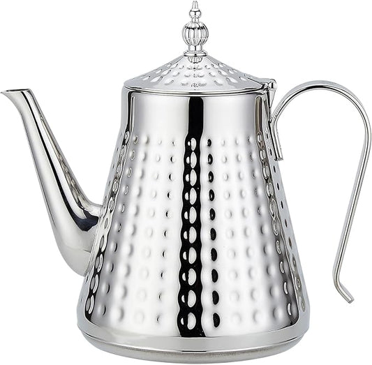 SANQIAHOME 1.6L(54oz) Stainless Steel Hammer Patterned Teapot With Removeable Infuser,Loose leaf cover,Silver