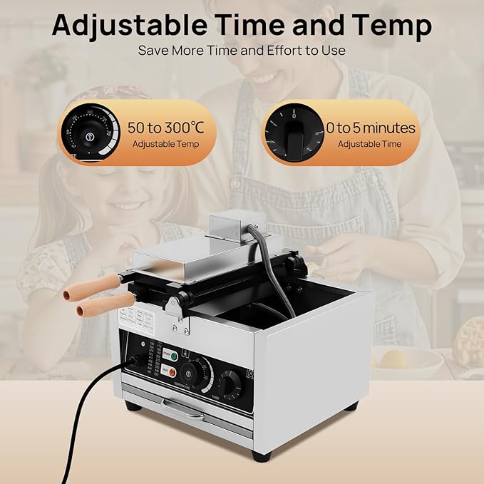 1.5kw Waffle Stick Making Machine, 14.76x12.99x10.04in Non-Stick Electric Waffles Maker, Stainless Steel Waffle Maker with 3 Honeycomb-Shaped Grids, 122-572℉, Double-Sided Heating, Timer(0-5min)