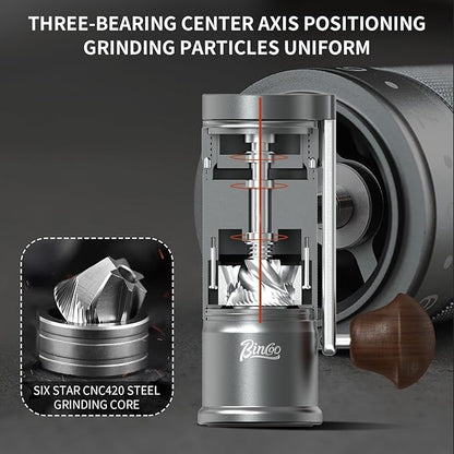 Bincoo Foldable Manual Coffee Grinder with External Adjustable Setting,Coffee Bean Grinder with Portable Storage Bag,Stainless Steel Burr Grinder Suitable for Home, Office and Travel for Use(Gray)