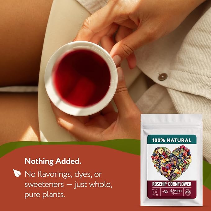 Cornflower Rosehip Herbal Tea – Loose Leaf Caffeine-Free Blend with Hibiscus, Lemon Balm & Elderflower – No Flavorings, No Colorants, No Sweeteners – Pure & Natural – 4oz