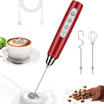Load image into Gallery viewer, Milk Frother Handheld for Coffee, Electric Whisk 3 Speed Adjustable, Drink Mixer with Stainless 3 Whisks, Rechargeable Hand Frother Wand, Foam Maker for Latte Cappuccino Hot Chocolate Egg Red