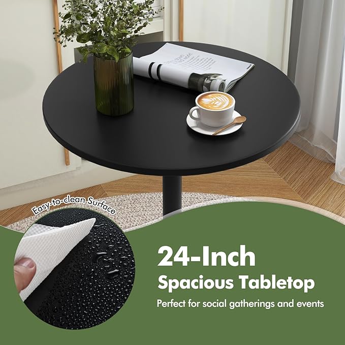 COSTWAY Round Bistro Table, Height Adjustable Bar Height Cocktail Table, High Top Pub Table Snack Table with Heavy-Duty Metal Base for Home Bar, Dining Room, Restaurant, Black