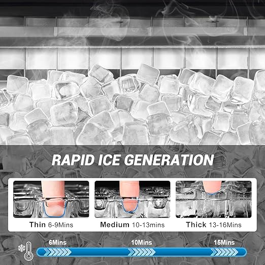 220LBS Commercial Ice Maker Machine - 72PCS Ice Cubes per Round, Undercounter/Freestanding Ice Machine, 55LBS Ice Storage Capacity for Home Bar and Outdoor, Stainless Steel Self-Cleaning