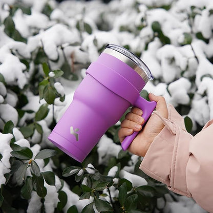 20 oz Tumbler with Handle and 2 Straw 2 Lid, Insulated Water Bottle Stainless Steel Vacuum Cup Reusable Travel Mug,Lavender
