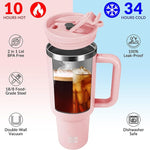 Load image into Gallery viewer, WETOWETO 40oz Tumbler with Handle and Lid | 100% Leakproof Insulated Stainless Steel Travel Mug | Keeps Cold 34Hrs/Hot 10Hrs | Dishwasher Safe, Fits Car Cup Holder (Blush Color)