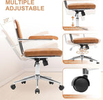 Load image into Gallery viewer, Rattan Office Chairs, Modern Rattan Desk Chair with Natural Back &amp; Wood Armrest, Small Upholstered Tufted Leather Home Office Desk Chairs for Home Ofice, Bedroom, Study, Brown