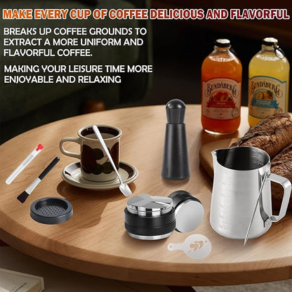 Coffee Tamper Set 24 PCS, Espresso Accessories Barista Kit,with 51mm Espresso Distributor & Tamper,wdt Tool,Frothing Pitcher,Coffee Stirrer,Tamper Mat,Espresso Tools for Espresso Coffee Machine