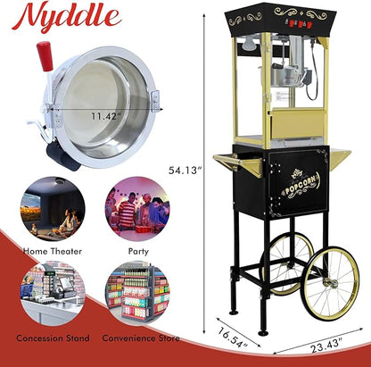 Popcorn Machine with Cart, Wheels & 12 Oz Kettle, Popcorn Maker Machine Vintage Style Movie Theater Popcorn Machine for Parties, Events, Commercial, and Home Theater