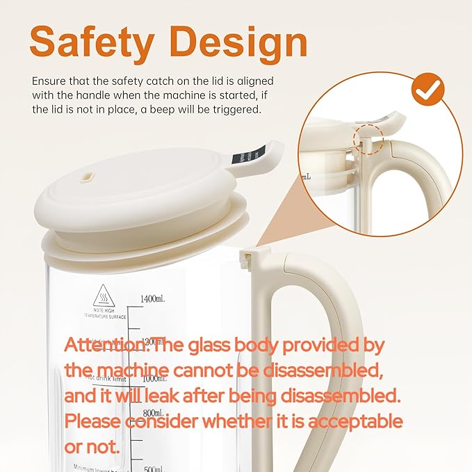 48 oz Nut Milk Maker Machine with 16 Blades, 8 in 1 Automatic Homemade Almond, Oat, Soy, Plant-Based Milk and Dairy Free Beverages, Almond Maker, Self-cleaning, Keep Warm/24-Hour Delay