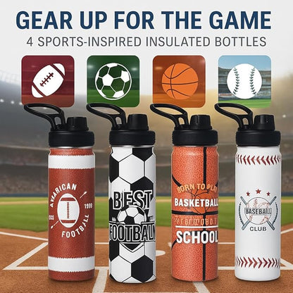 Football Water Bottle, 24 oz Insulated Stainless Steel Sports Bottle with Straw, Football Stuff Gifts for Boys
