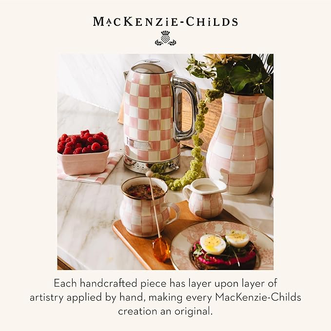 MACKENZIE-CHILDS Electric Kettle, Stainless-Steel Tea Kettle, Pink-and-White Rosy Check