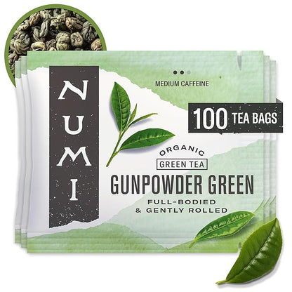 Numi Organic Gunpowder Green Tea, 100 Tea Bags, Full-Bodied & Gently Rolled Chinese Green Tea, Caffeinated