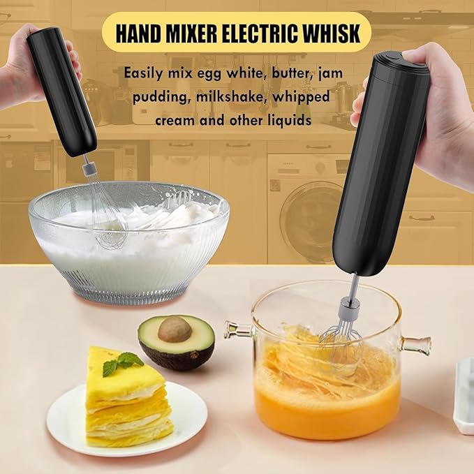 Electric Hand Mixer with Whisk, Handheld Electric Whisk, Hand Blender Set for Mini Food Processor, Rechargeable Cordless Handheld Mixer, Small Food Chopper for Dicing, Mincing, and Puree, 4-Speed,10Oz