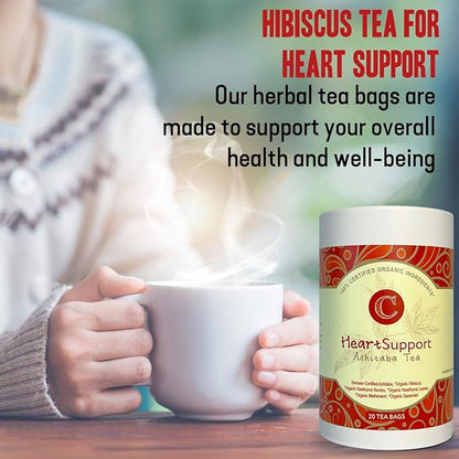 Dr. Cowan’s Garden Organic Ashitaba Hibiscus Tea, 20 Tea Bags - Supports Healthy Heart and Blood Pressure, Calming Caffeine-Free Herbal Blend for Health and Well-Being, Ashitaba Herbs Grown in the USA