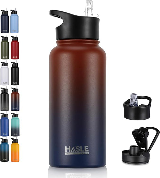 HASLE OUTFITTERS 32oz Stainless Steel Water Bottle, Vacuum Insulated Double Walled Leak Proof Sports Water Bottle with 2 Lids (Straw and Spout Lid) Thermo Mug Keep Cold and Hot(Ruby Purple Gradient,1)