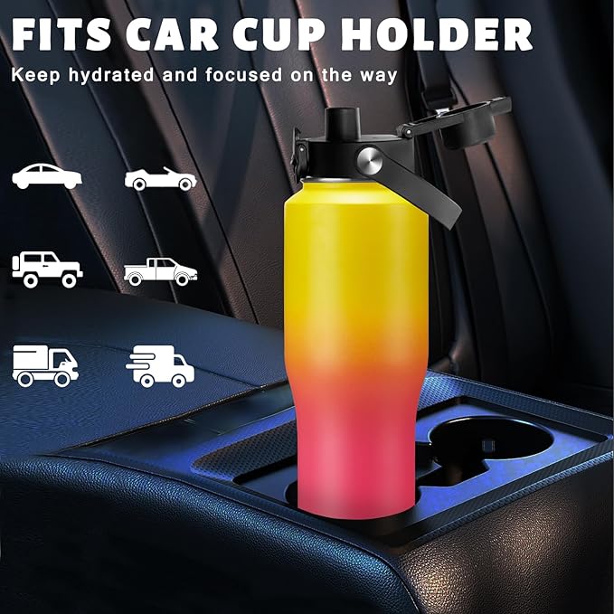 Water Bottle with Straw - 32 40 OZ Water Bottle that Fits in any Car Cup Holder, Water Flask with Straw & Spout Lids, Paracord Handle, Insulated Water Bottle for Travel Gym Office Women