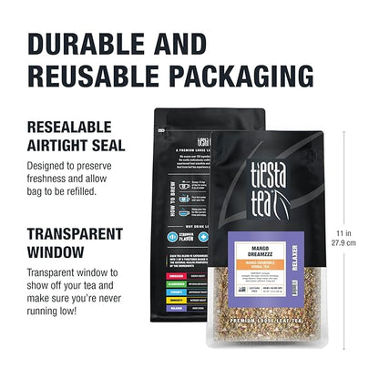 Tiesta Tea - Mango Dreamzzz Chamomile Loose Leaf Herbal Tea, Relaxing Chamomile & Lemongrass Blend, Caffeine-Free, Brew Hot or Iced, Makes Up to 200 Cups, Resealable Bulk Pouch, 12 Ounce