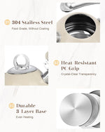Load image into Gallery viewer, Harriet Tea Kettle Stovetop, 2.5 Quart Whistling Stainless Steel Tea Pot, 3-Layer Base, Unique Ergonomic Handle, Includes Pot Holder &amp; Mat, Electric/Induction/Gas Stovetops Applicable, Beige White