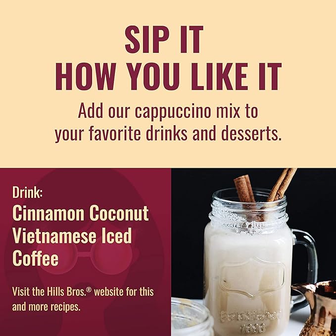 Hills Bros. Cappuccino Mix – Rich, Frothy Coffeehouse-Tasting Instant Drink Mix – Quick and Easy Preparation – Perfect for Hot & Iced Drinks & Creaming Coffee – Starter Variety Bundle, 3 Packs of 16oz
