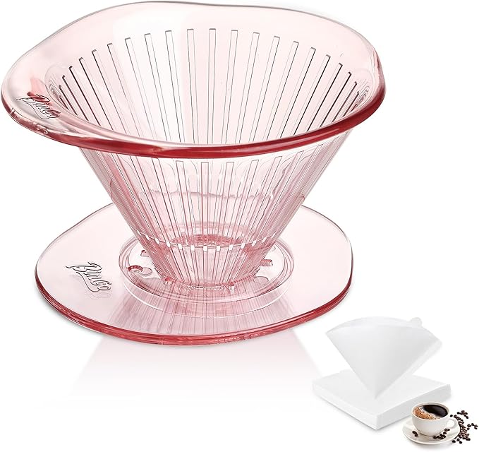 Bincoo Pour Over Coffee Dripper and Filters 2-4 Cups Size 02,Safe Tritan Plastic Coffee Dripper with 50pcs Filters Paper,Slow Brewing Coffee Pour Over for Cafe,Travel,Home(Pink)
